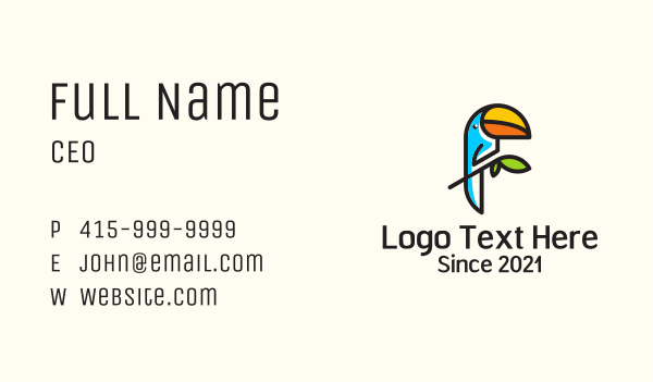 Cute Toucan Mascot Business Card Design
