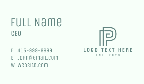 Green Monoline Letter P Business Card Design Image Preview