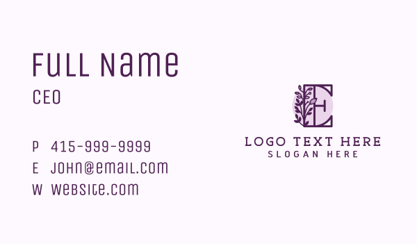 Purple Floral Letter E Business Card Design Image Preview