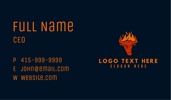 Flaming Bull Horns Business Card Design Image Preview