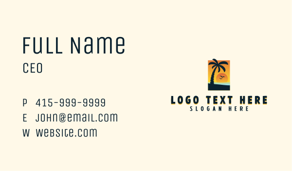 Palm Tree Beach Vacation Business Card Design Image Preview
