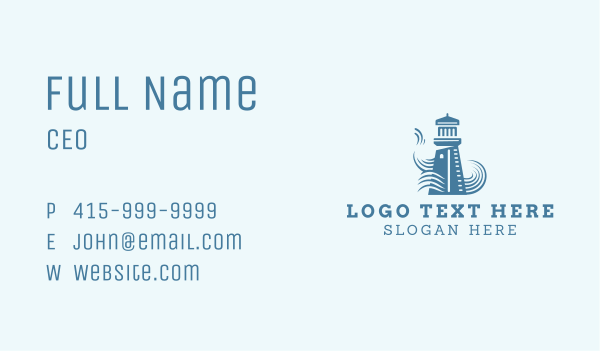 Blue Wave Lighthouse Business Card Design Image Preview