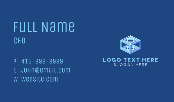 Blue Isometric Cube Business Card Design Image Preview