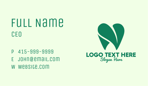 Green Eco Dentistry Heart Business Card Design Image Preview
