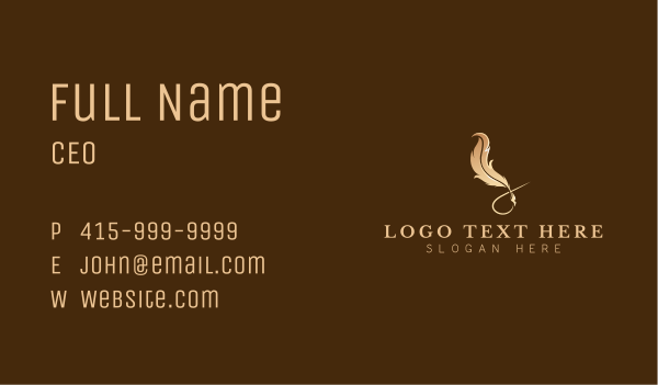 Elegant Plume Quill Business Card Design Image Preview