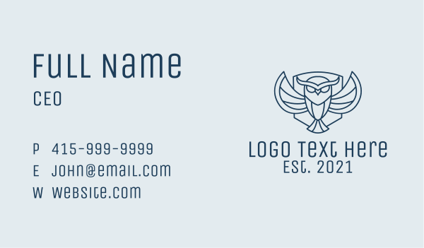 Blue Owl Outline Business Card Design Image Preview