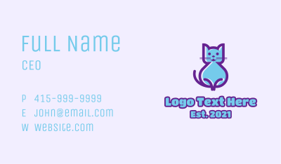 Blue Cute Cat  Business Card