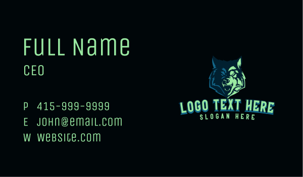 Angry Neon Wolf Business Card Design Image Preview