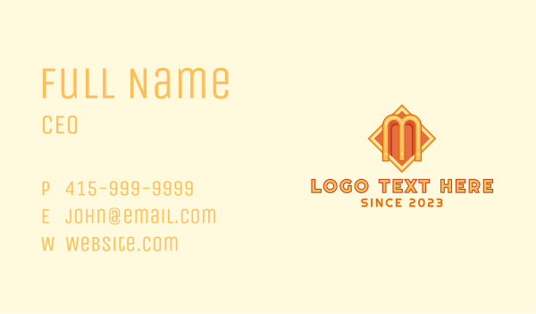 Orange Art Deco Letter M  Business Card Design Image Preview