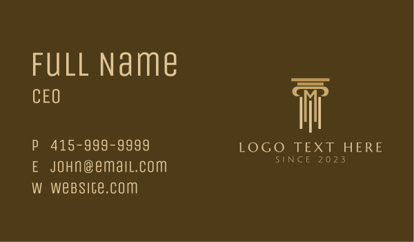Golden Pillar Letter M Business Card Design Image Preview