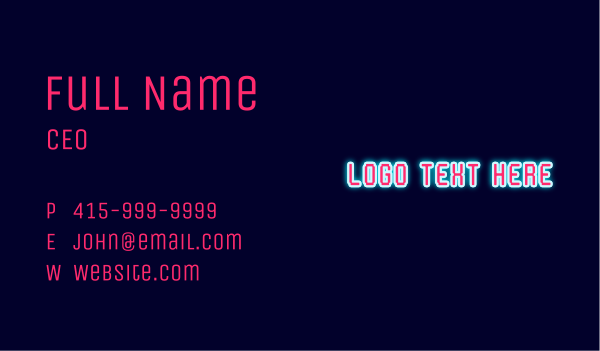 Neon Light Pixel  Business Card Design Image Preview