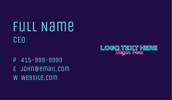 Neon Light Signage Wordmark Business Card Design Image Preview