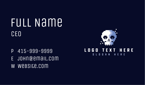Pixelated Retro Gaming Skull Business Card Design Image Preview