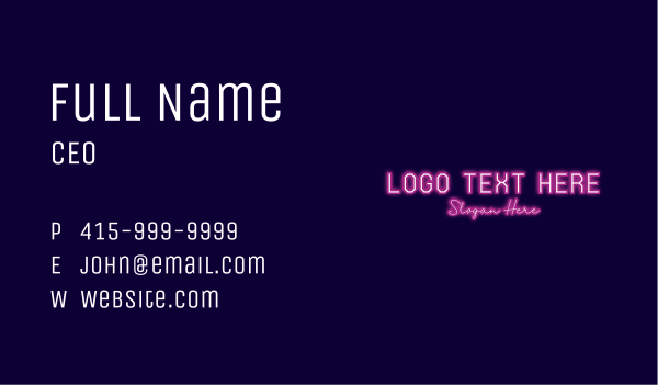 Pink Neon Bar Wordmark Business Card Design Image Preview