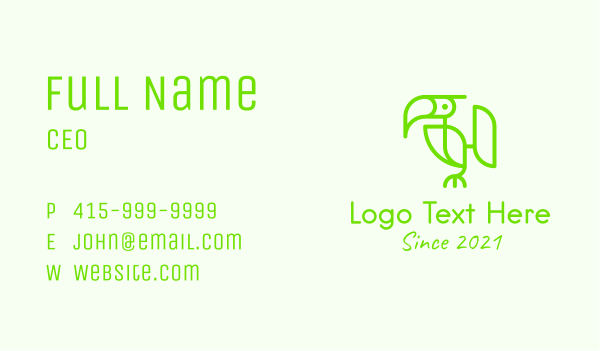 Monoline Toucan Bird  Business Card Design Image Preview