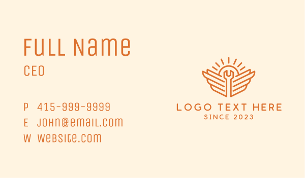 Orange Wrench Wings Outline Business Card Design Image Preview