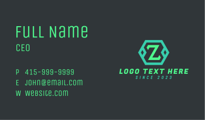 Green Hexagon Letter Z Business Card Image Preview