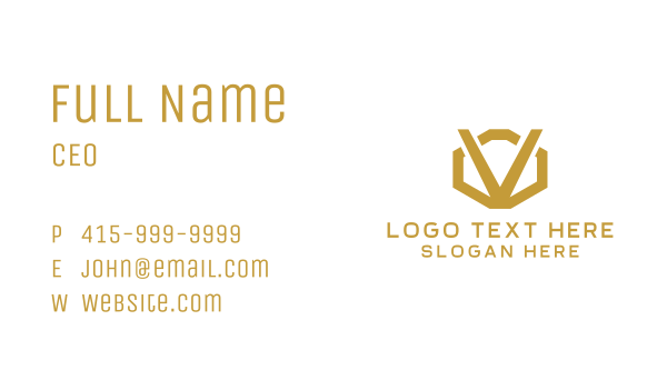 Gold Polygon V Business Card Design Image Preview