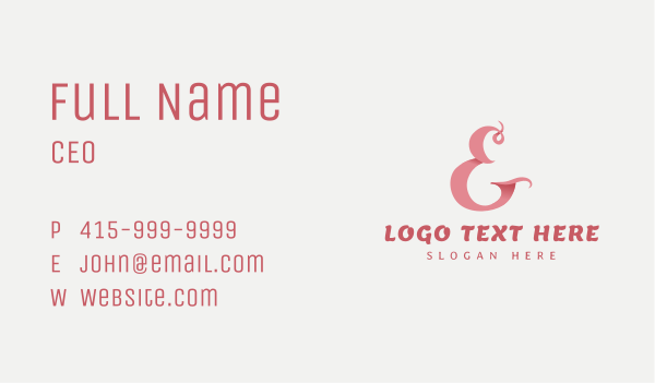 Pink Feminine Ampersand  Business Card Design Image Preview