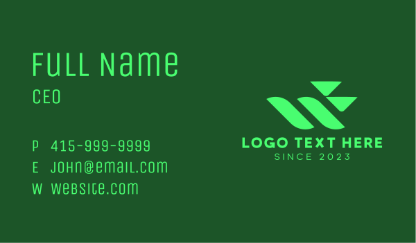Green W Tech Business Business Card Design Image Preview