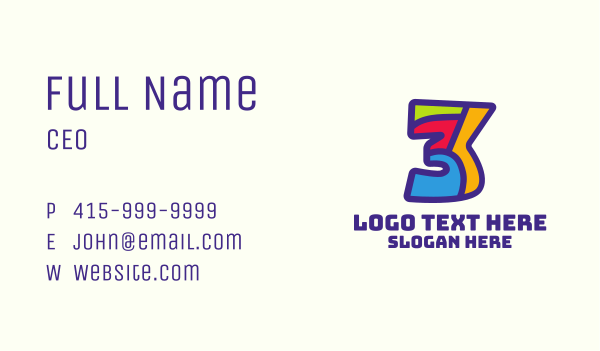 Colorful Number 3 Business Card Design Image Preview