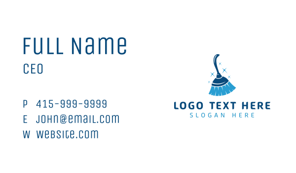 Blue Housekeeping Broom Business Card Design Image Preview