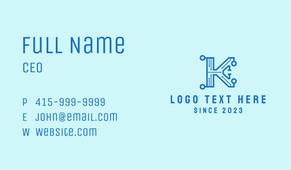 Cyber Circuit Letter K Business Card Design Image Preview