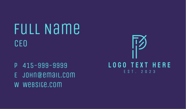 Neon Tech Letter P Business Card Design Image Preview