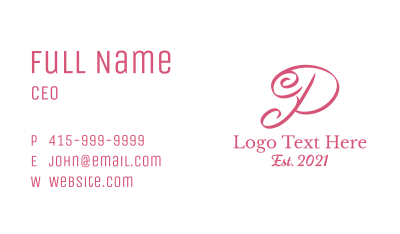 Wedding Calligraphy Letter P  Business Card