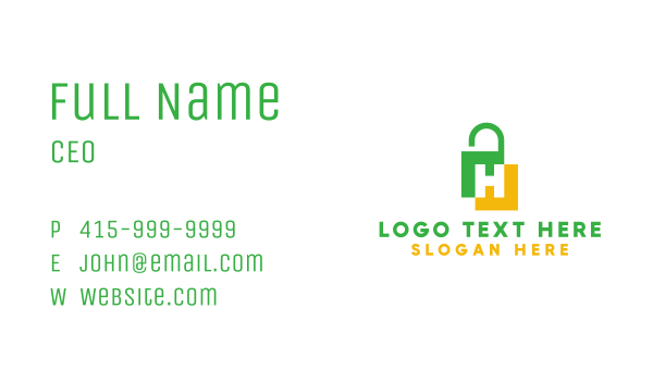 Green Yellow H Padlock Business Card Design Image Preview