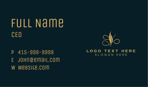Fancy Feather Pen Business Card Design Image Preview