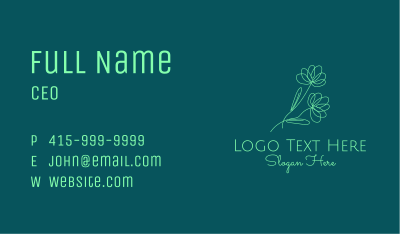 Green Flower Line Art Business Card Image Preview