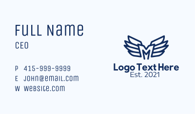 Blue Letter M Wings Business Card
