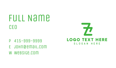 Green Z Monogram Business Card Image Preview