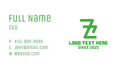 Green Z Monogram Business Card