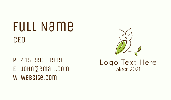 Monoline Nature Owl Business Card Design Image Preview