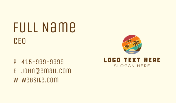 Beach Plane Sunset Business Card Design Image Preview