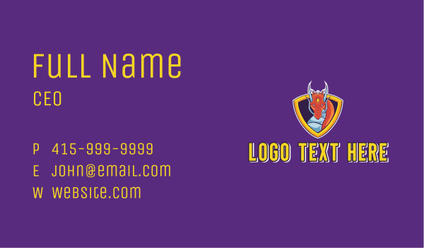 Gaming Dragon Shield Business Card Design Image Preview