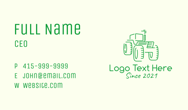 Minimalist Green Tractor  Business Card Design Image Preview