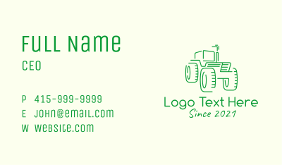 Minimalist Green Tractor  Business Card