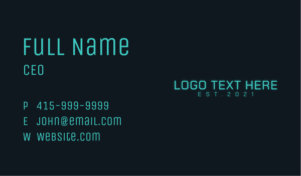 Blue Neon Wordmark  Business Card Design Image Preview