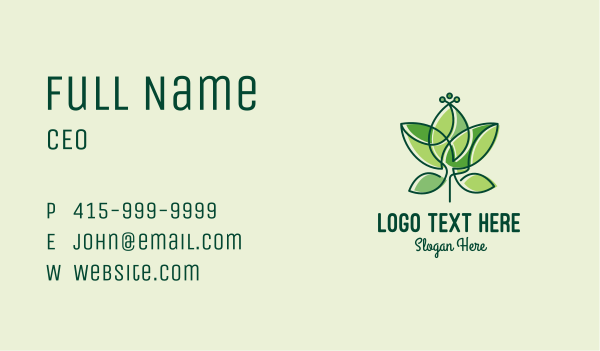 Minimalist Green Leaf  Business Card Design Image Preview