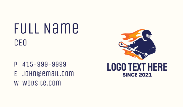 Flaming Lacrosse Player Business Card Design Image Preview