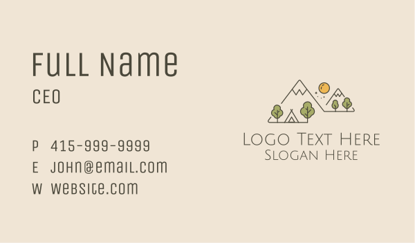 Monoline Mountain Camping Scene Business Card Design Image Preview