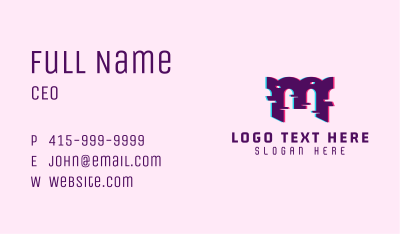 Purple Glitch Letter M Business Card Image Preview