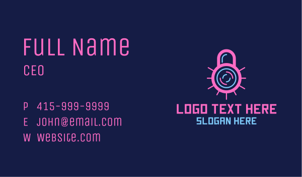 Neon Lock Security  Business Card Design Image Preview