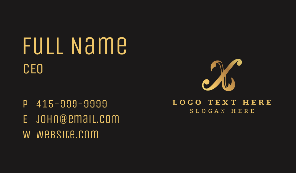Golden Elegant Letter X Business Card Design Image Preview