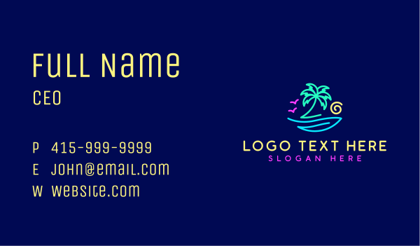 Neon Palm Tree Beach Business Card Design Image Preview