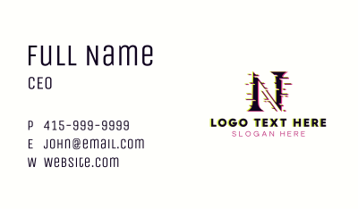 Tech Glitch Letter N Business Card Image Preview