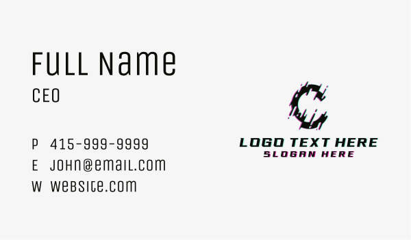 Cyber Glitch Letter C Business Card Design Image Preview